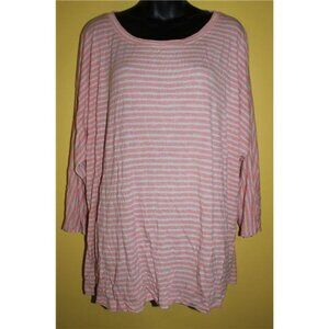 Apt. 9 Woman 3x Pink Striped Casual Knit 3/4 Sleeve Top Round Neck